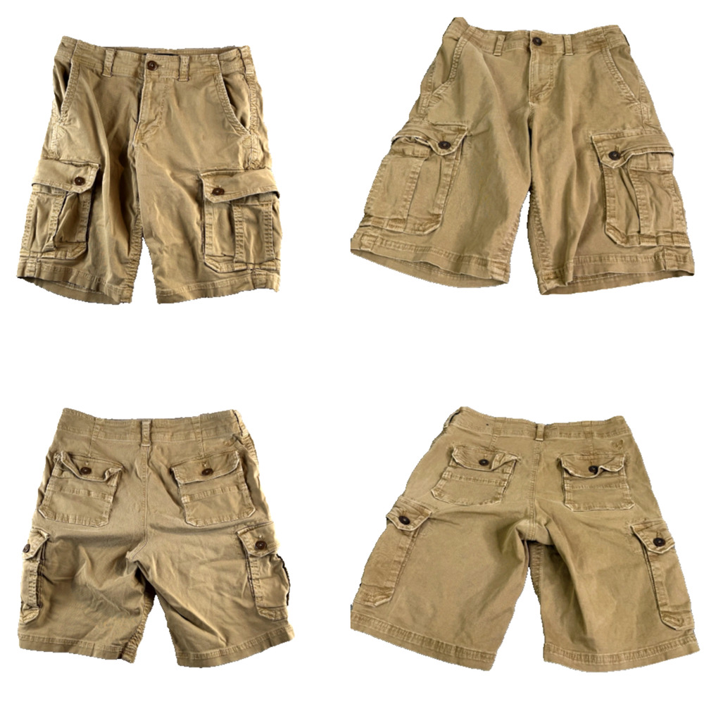 Y2k 2 pair American Eagle Cargo Shorts 30 x 10 Khaki Tan Classic Fit Active Flex